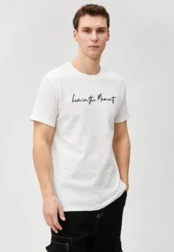 Koton Slogan Embroidered Tissued Crew NeckShort Sleeve - T-Shirt Print - White