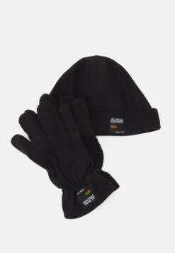 Alpha Industries Label Beanie And Glove Set Unisex - Muts - Black